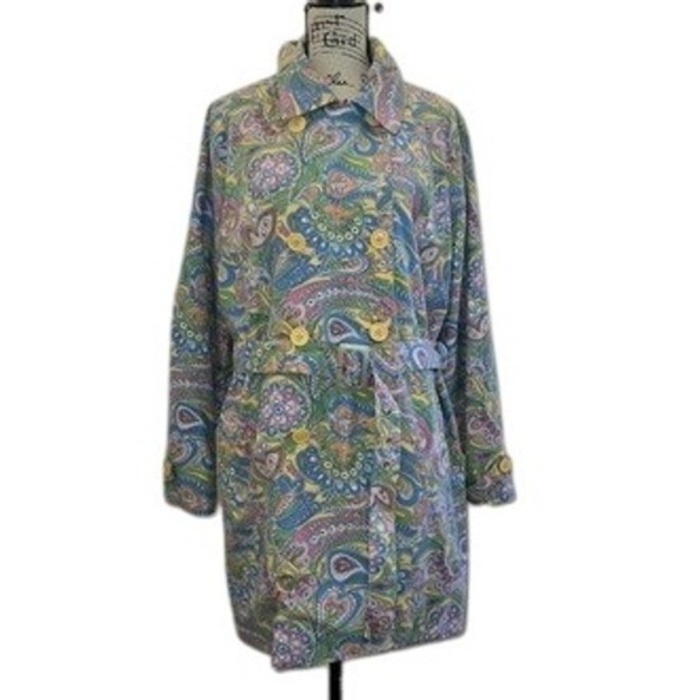 Izod Paisley Print Trench Coat Colorful‎ Floral Patterned Jacket waterproof
